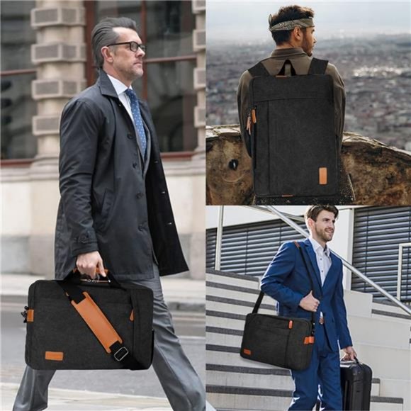 Men's Laptop Messenger Bag, 17-17.3 Inch Water Resistant Canvas (Dark Grey) - Picture 6 of 6